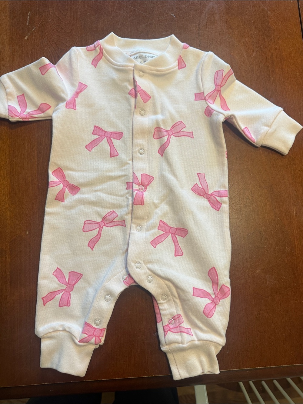 Angel Dear- Baby One-Piece Romper with Pink Bow Print -NWT